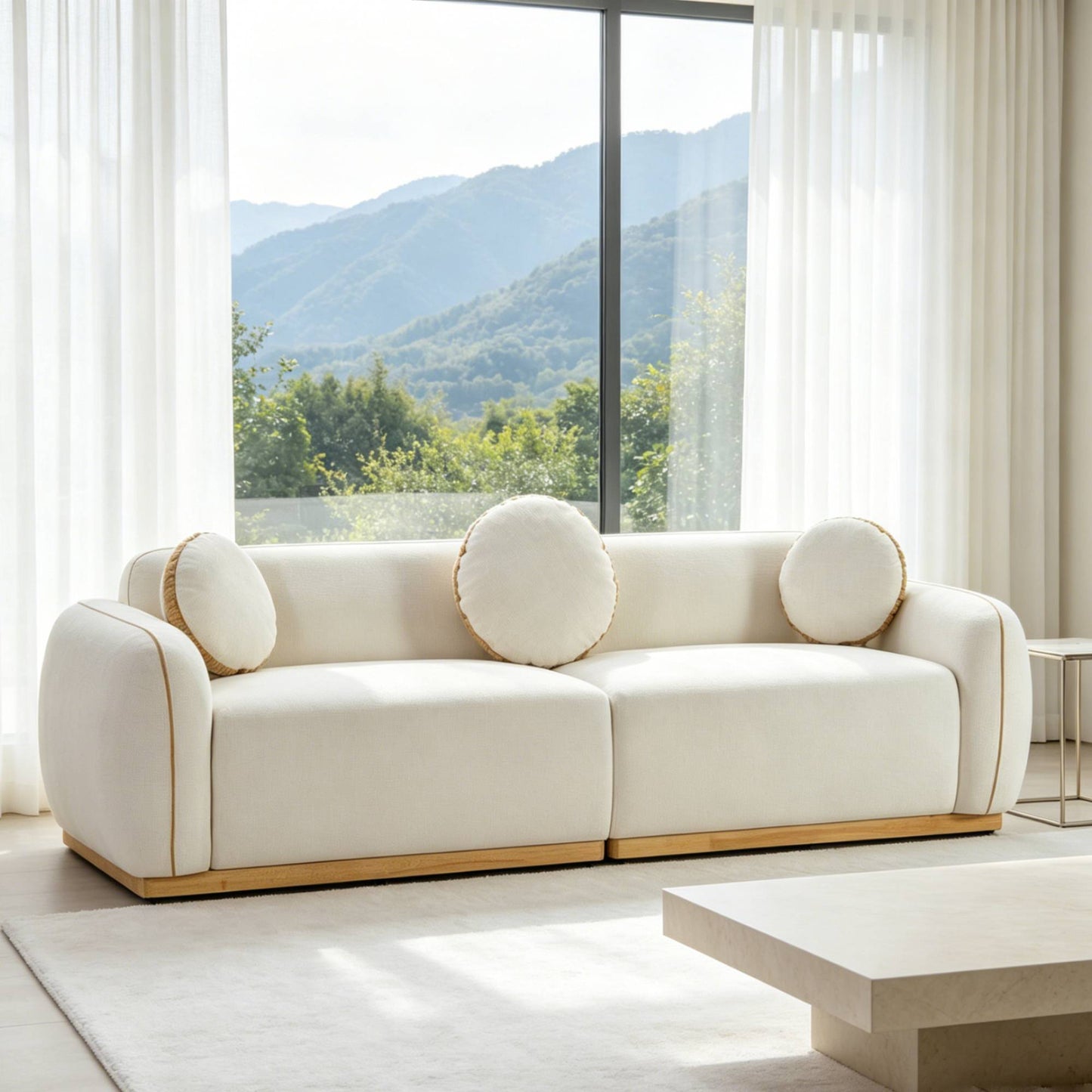 90.94     Modern Sofa Set, 3 Round Accent Pillows For Home Theater Lounge Den Guest Room