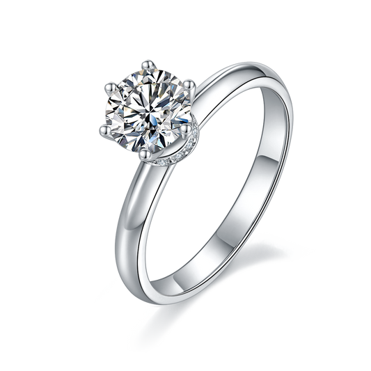 S925 Sterling Silver 1ct Moissanite Engagement Ring, D-VVS1 6-Prong Solitaire With Pave Collar, US Sizes 5-9, GRA Certificate Gift Box