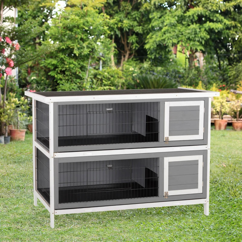 PawHut 54 2-Story Large Rabbit Hutch Bunny Cage Wooden Pet House Small Animal Habitat With Lockable Doors, No Leak Tray And Waterproof Roof For Rabbits, Chickens, Ducks, Outdoor Indoor Dark Gray