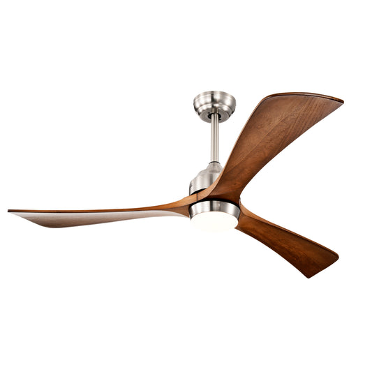 52in Solid Wood Blades Ceiling Fan With Lights Remote Control,Quiet DC Motor 3 Blade Ceiling Fans 6 Speed Levels,Reversible Ceiling Fan, For Patio Living Room, Bedroom, Office,Indoor.  Stain Nickel