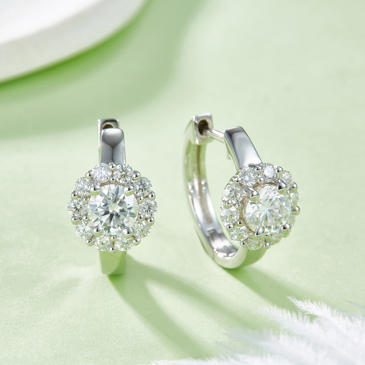 S925 Sterling Silver 5mm Moissanite Hoop Earrings  16mm Halo Huggie Hoops With GRA Certificate, Platinum Plated Jewelry Gift Box Set For Women