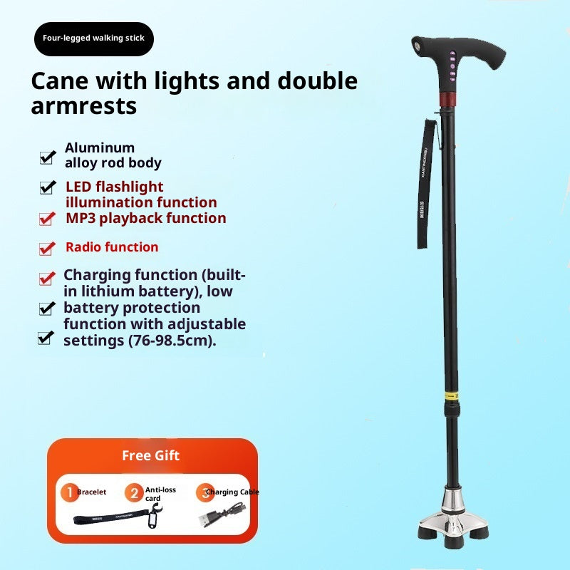 Multifunctional Smart Radio Anti-skid Telescopic Walking Stick For The Elderly