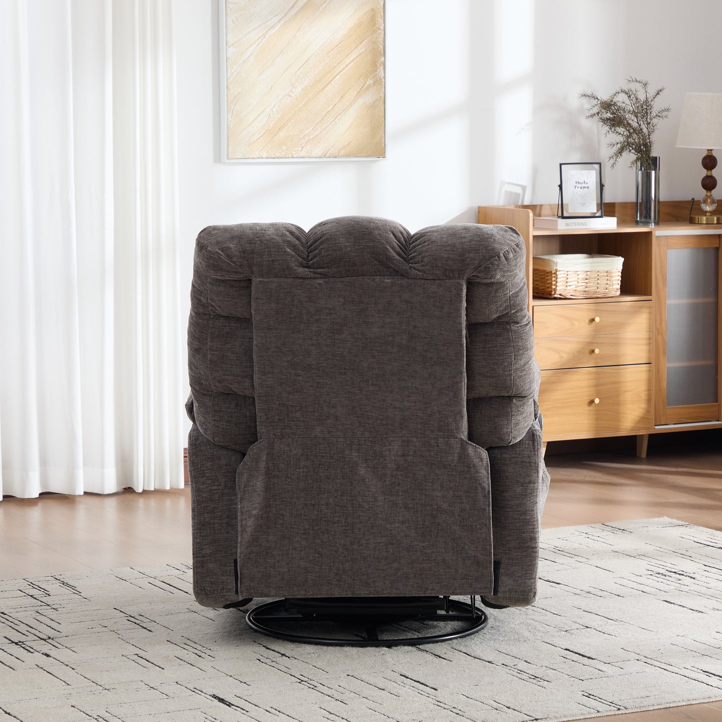 Electric 360 Swivel Recliner With Massage And Heat Function, Manually Adjustable Backrest And Footrest, And Side Storage Pockets. Gray