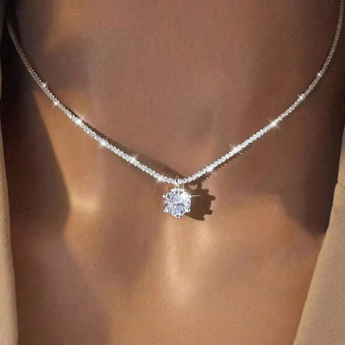 New Arrival Starry Sky Cubic Zirconia Necklace For Women, Bling Sparkling Shimmer Clavicle Chain, Light Luxury Neck Chain For Spring & Summer