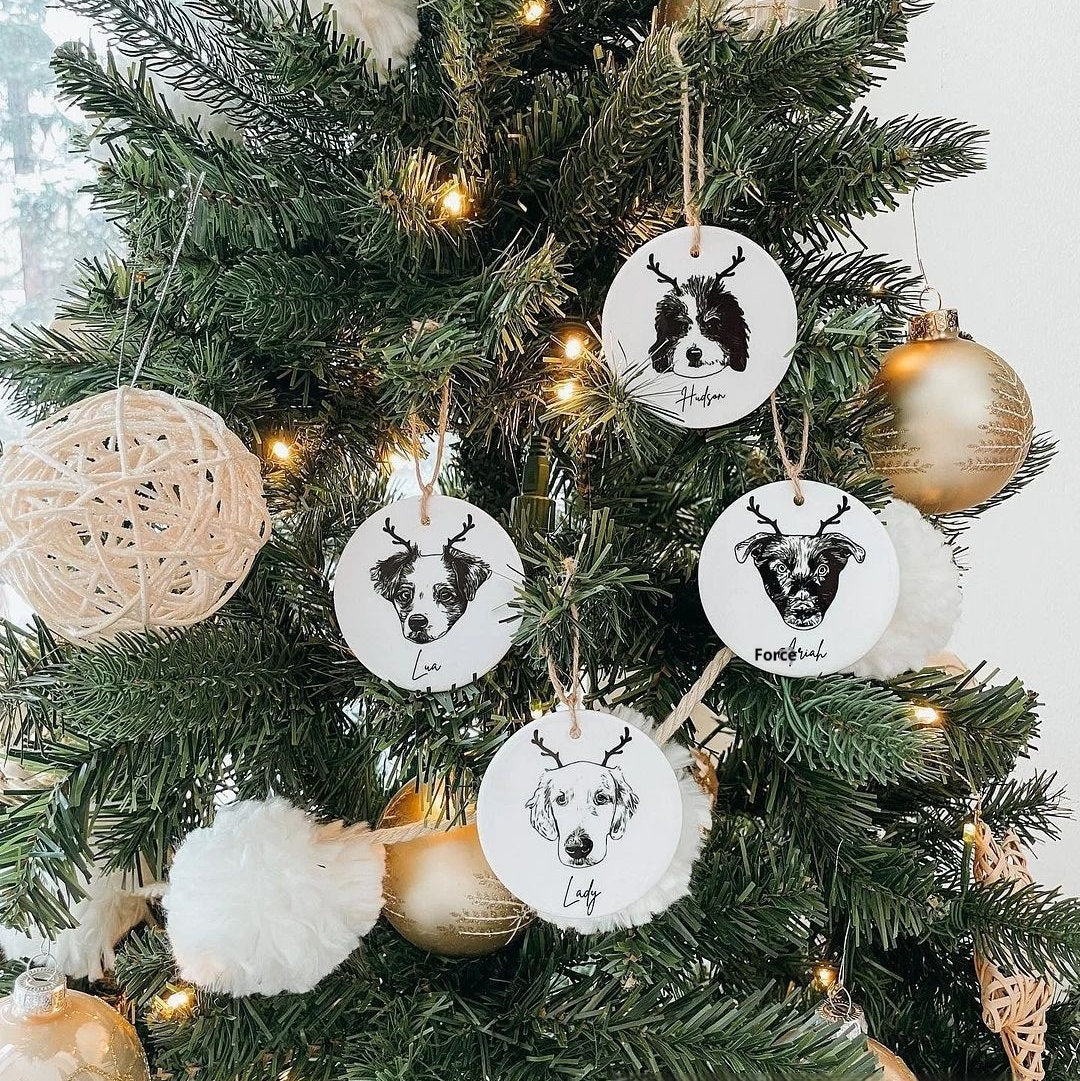 Personalized Pet Portrait Ceramic Pendant Christmas Ornament