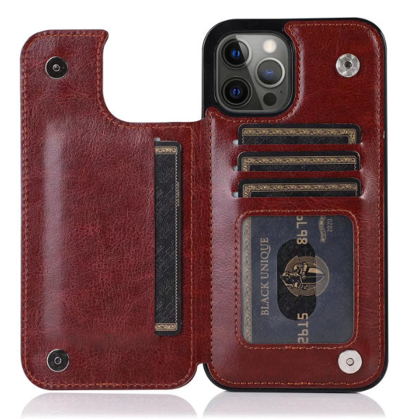 Solid Color Double Buckle Mobile Phone Leather Case