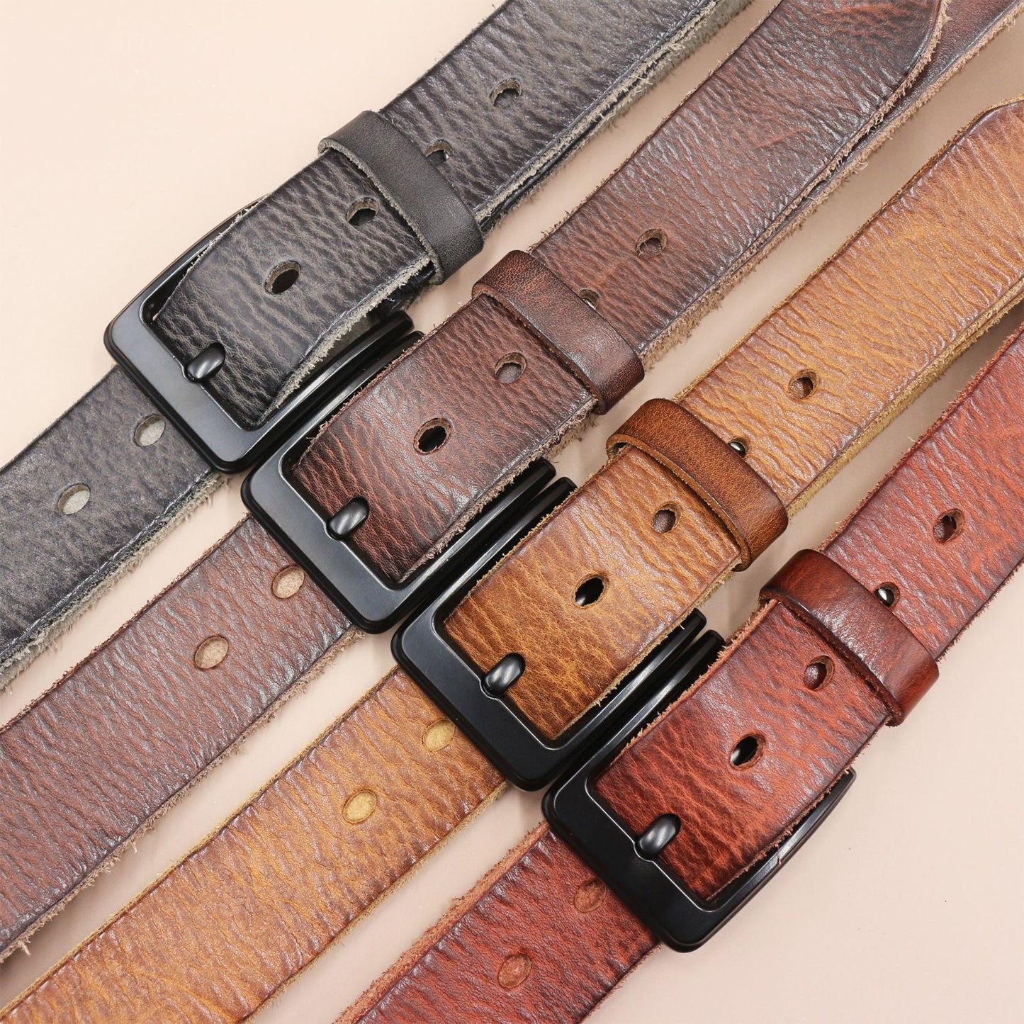 Korean Style Personality Top Layer Leather Pin Buckle Black Buttons Men's Leather Belt