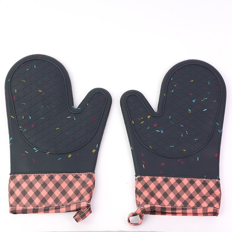 Cross-border Silicone Insulated Gloves Long-Style Two-Finger Heat-Resistant Non-Slip Kitchen Gloves With Cotton Lining