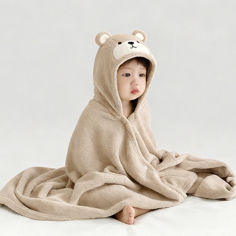 Children's Coral Fleece Bath Towel Cape For Babies