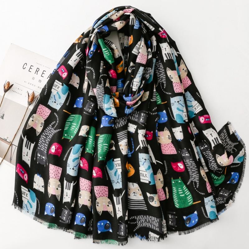 Cute Cat-patterned Scarf Korean Style
