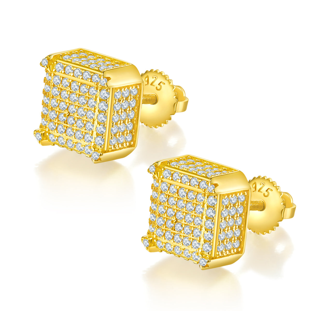 S925 Sterling Silver 218pcs D Color VVS1 Moissanite 3D Cube Earrings 2g Screw Back Hypoallergenic GRA Certified Gift Box