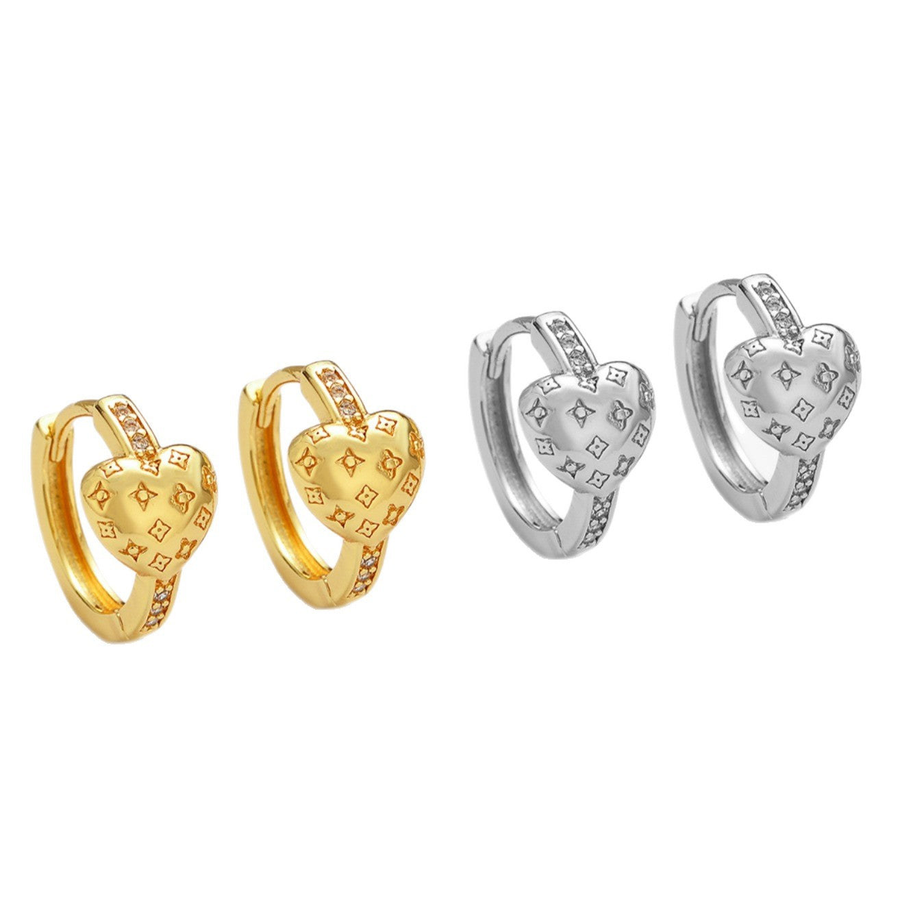 2025 New Zircon Monogram Heart Ear Cuffs For Women - European Style High Grade Earrings, Light Luxury Fashion Elegant Ear Jewelry