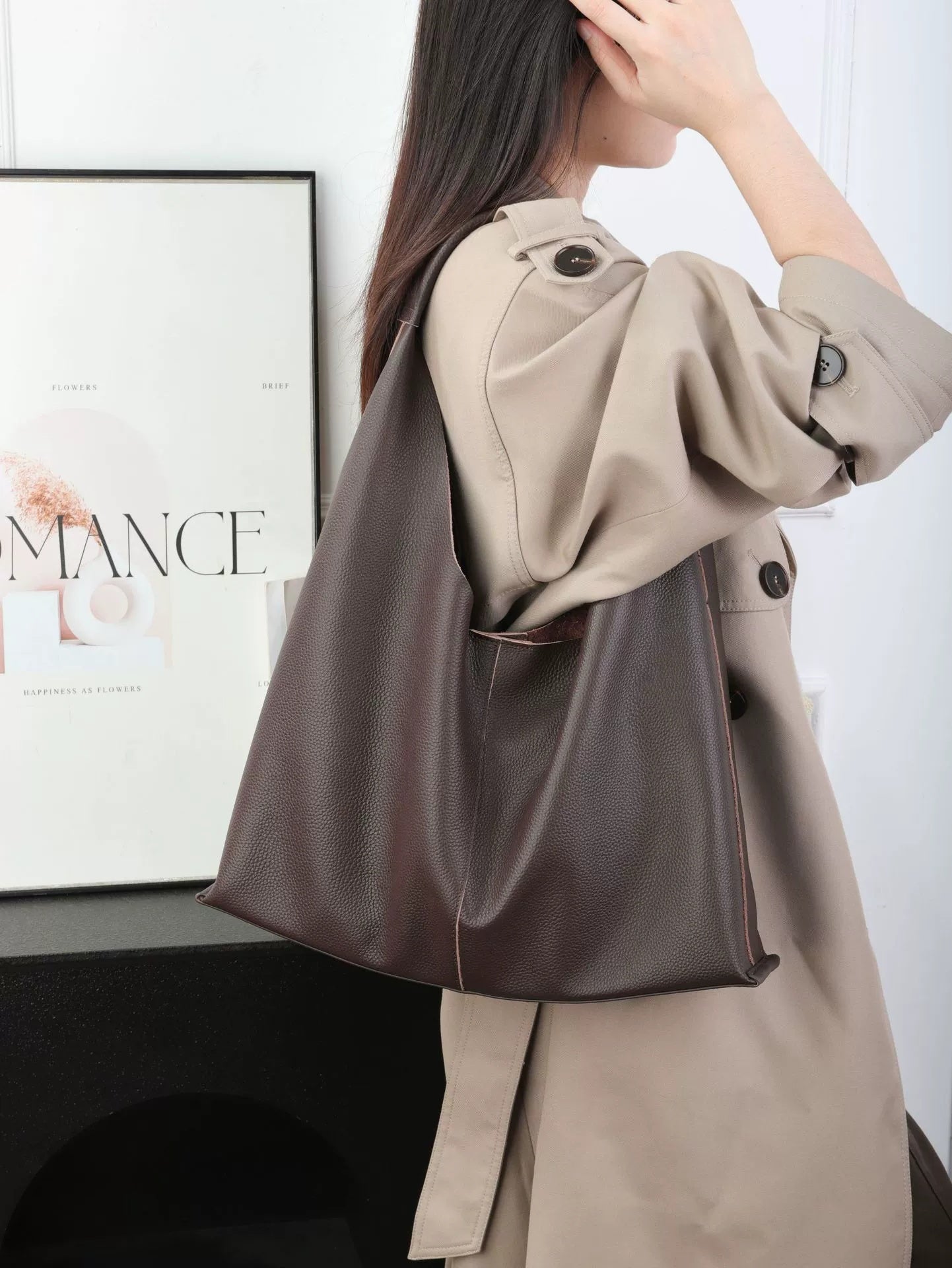 Minimalist Single-shoulder Bag, Large Capacity, Top-grain Leather, 2026 New Small Boutique Soft Leather Underarm Tote Bag For Women, Genuine Leather Large Bag