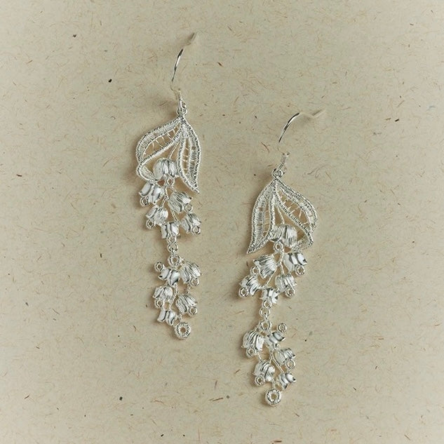 1 Pair 999 Sterling Silver Long Hollow Leaf Tassel Earrings, Elegant Luxurious Style, Perfect For Weddings & Valentine's Gifts