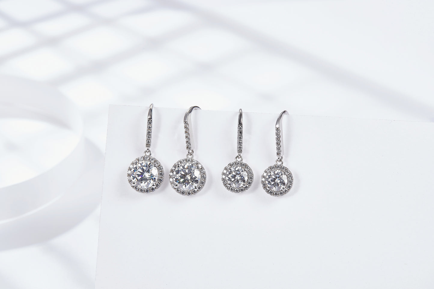 S925 Sterling Silver Moissanite Halo Dangle Earrings 0.5 Or1CT  Platinum Plated Long Hook Drop Earrings With GRA Certificate, Jewelry Gift Box Set For Women