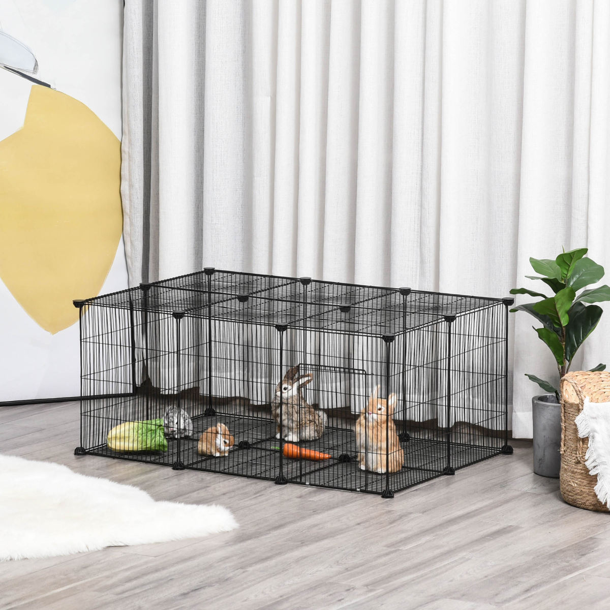 PawHut Pet Playpen DIY Small Animal Cage Metal Fence With Door, 22 Pieces, For Bunny Chinchilla Hedgehog Guinea Pig
