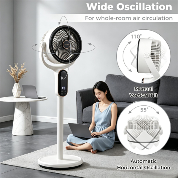 Adjustable Height Standing Fan With Remote Control, 8 Speed Quiet Floor Fan LED Touch Panel 12H Timer Oscillating Pedestal Fan For Home Bedroom Office