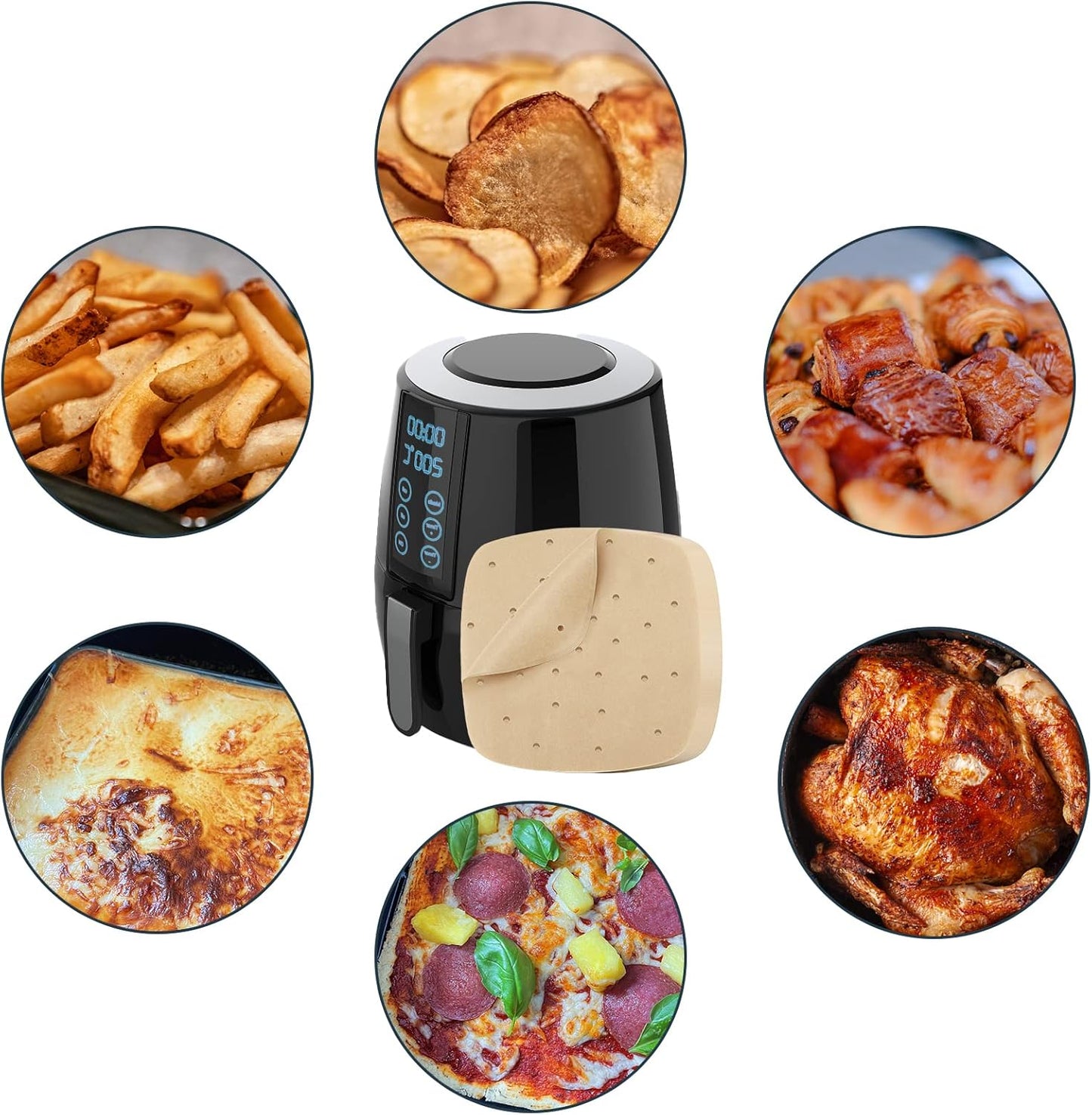 Air Fryer Paper Liners Disposable - 9in-23cm 100Pcs Air Fryer Parchment Paper Liners Square, Unbleached Perforated Parchment Paper Sheets For Air Fryer Accessories