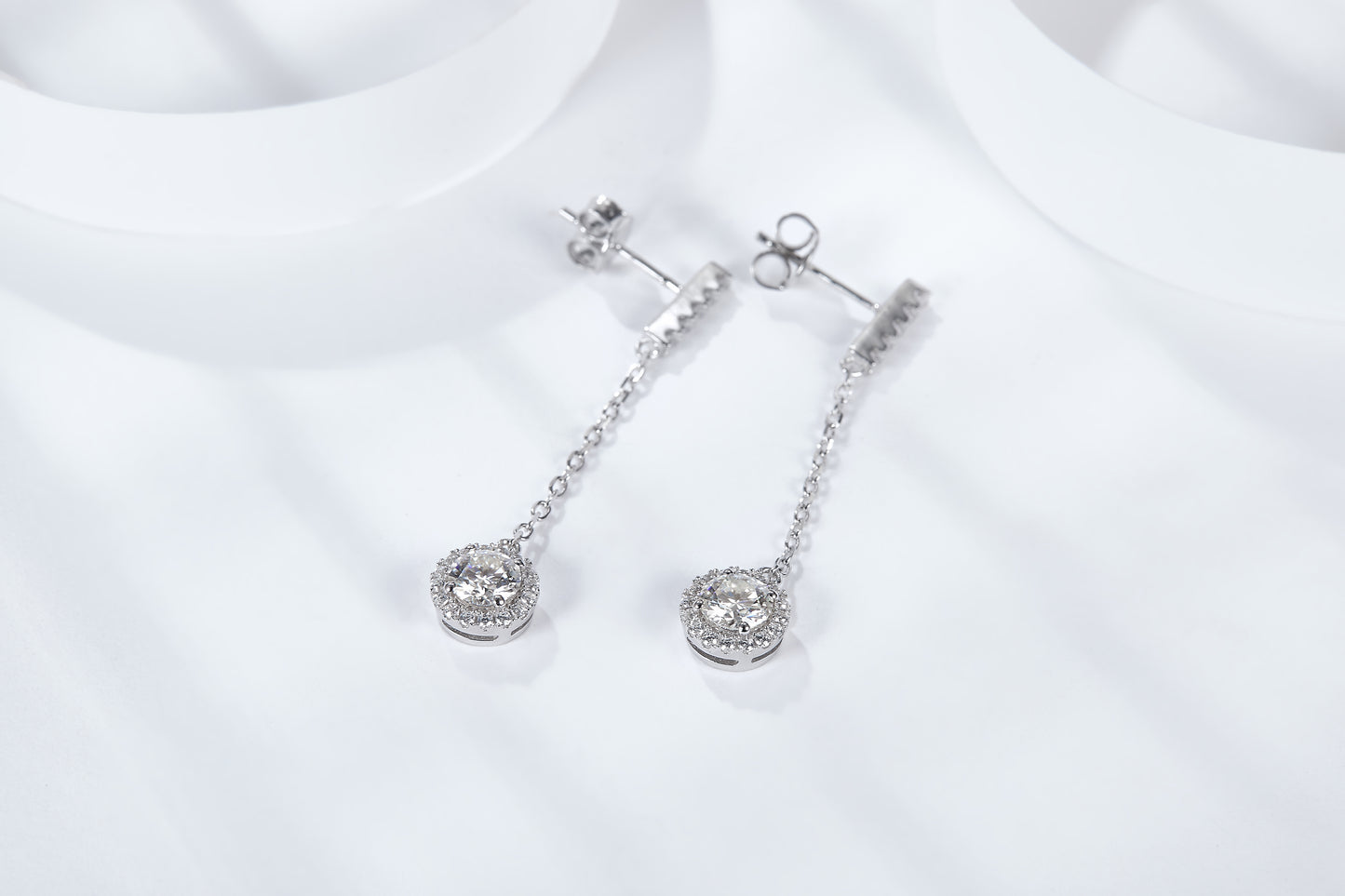 S925 Sterling Silver Moissanite Dangle Earrings 0.5 Or1CT  Platinum Plated Chain Drop With Halo Setting & GRA Certificate Elegant Jewelry Gift Box Set For Women