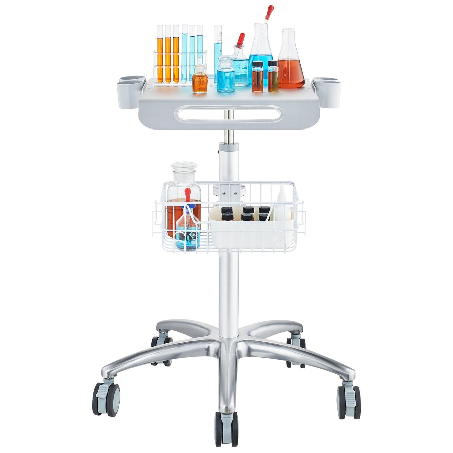 Medical Cart, Salon Cart With Wheels, Mobile Trolley Cart 26.77'-42.91' Height Adjustable, Metal Salon Stations For Hair Stylist, Rolling Desktop Lab Cart For Clinic, Beauty And Salon