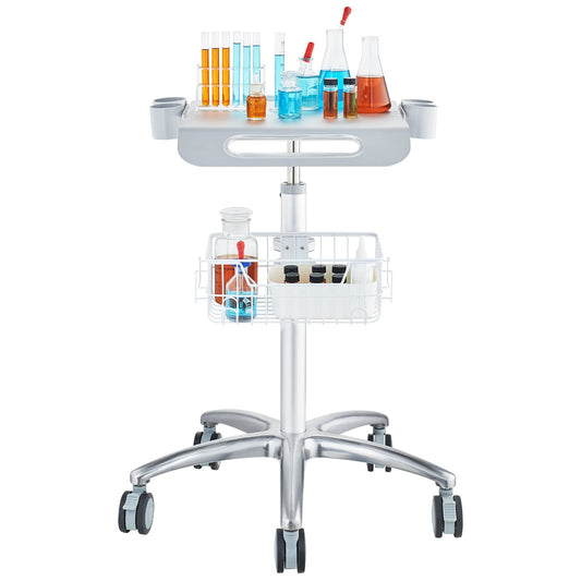 Medical Cart, Salon Cart With Wheels, Mobile Trolley Cart 26.77'-42.91' Height Adjustable, Metal Salon Stations For Hair Stylist, Rolling Desktop Lab Cart For Clinic, Beauty And Salon