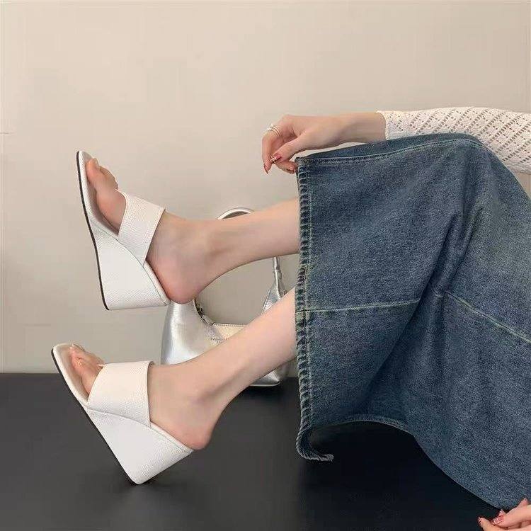 Women's New Spring & Summer Slimming Wedge Open Toe Thong Sandals, Elegant Flip Flop Heeled Slides