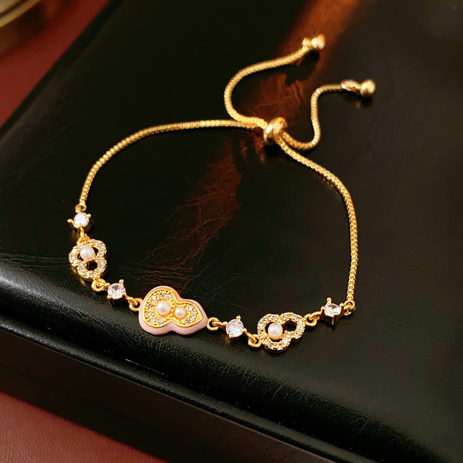 18K Gold Plated Gourd Zircon Pearl Bracelet Exquisite Elegant Versatile Bangle Luxury Premium Wrist Jewelry For Women