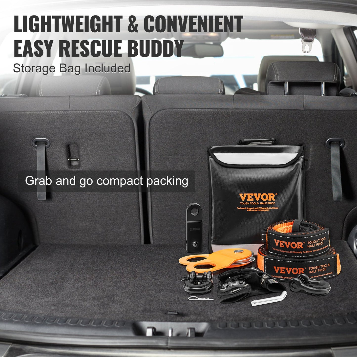 Off-Road Recovery Kit, 3" X 30', Heavy Duty Winch Recovery Kit With 30000 Lbs Tow Straps, 44092 Lbs D-Ring Shackles, Shackle Receiver, Snatch Block Pulley, Gloves, Storage Bag For ATV Jeep Truck