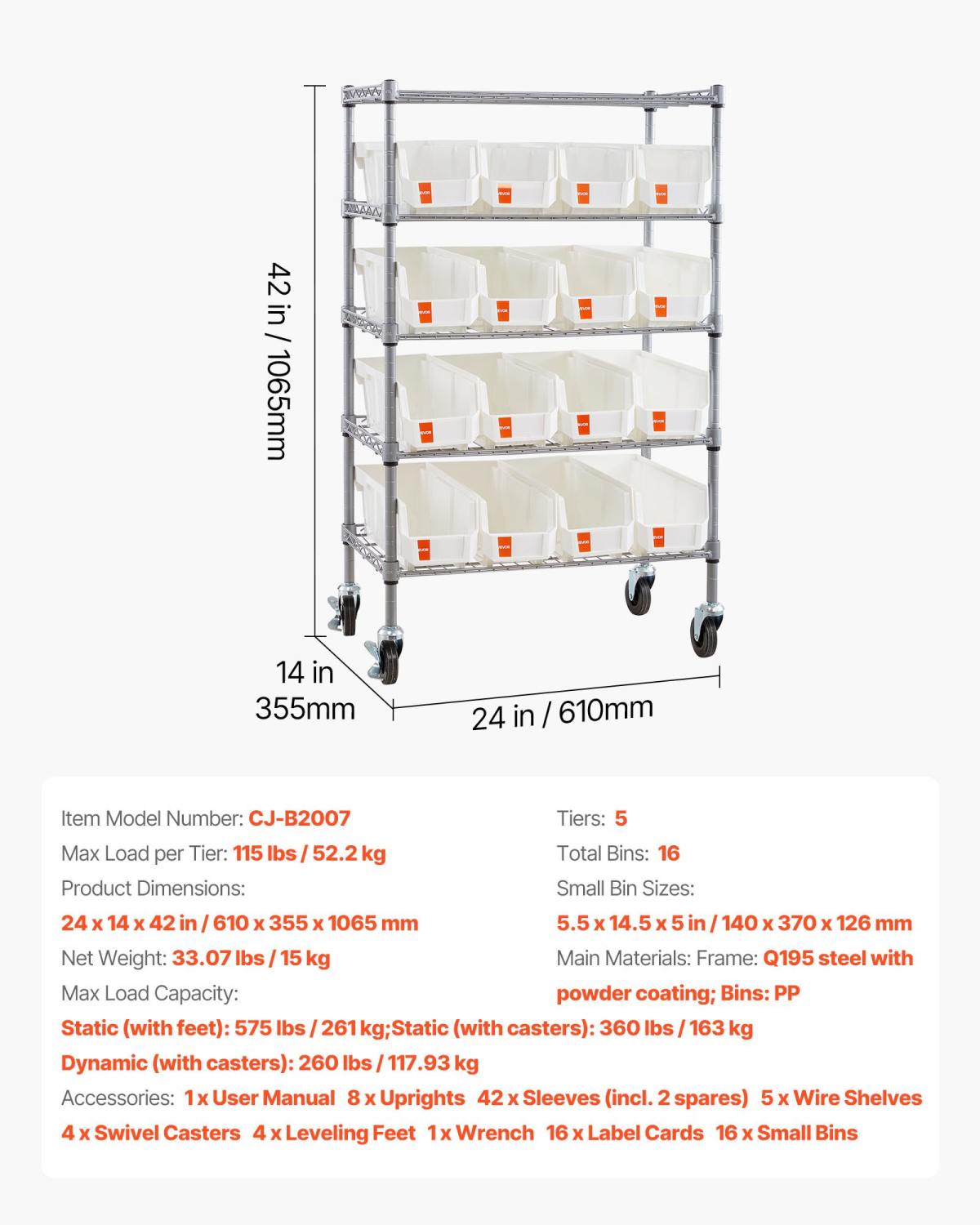 5-Tier Rolling Bin Storage Rack, 16 Organizer Bins, Bin Rack Storage Steel Wire Shelving System With Wheels, Mobile Tool Organizer For Garage, Warehouse, Office, Restaurant, Classroom, Kitchen