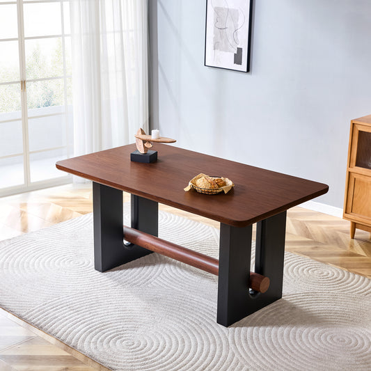 All-MDF Walnut & Black Dining Table, Modern Compact Kitchen Table For Small Spaces, Sturdy Home Apartment Dining Room Furniture With Sleek Two-Tone Finish