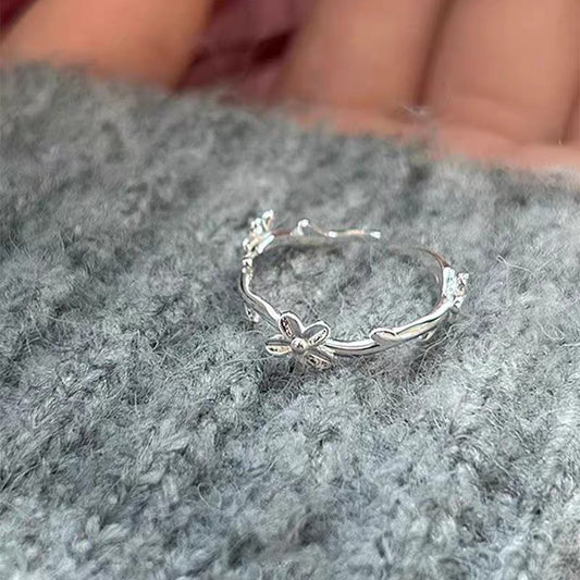 1pc 999 Sterling Silver Floral Branch Open Ring, Sweet & Delicate Style, Perfect For Daily, Dating & Gifting, Ideal Valentine's Gift