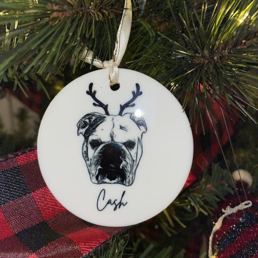 Personalized Pet Portrait Ceramic Pendant Christmas Ornament