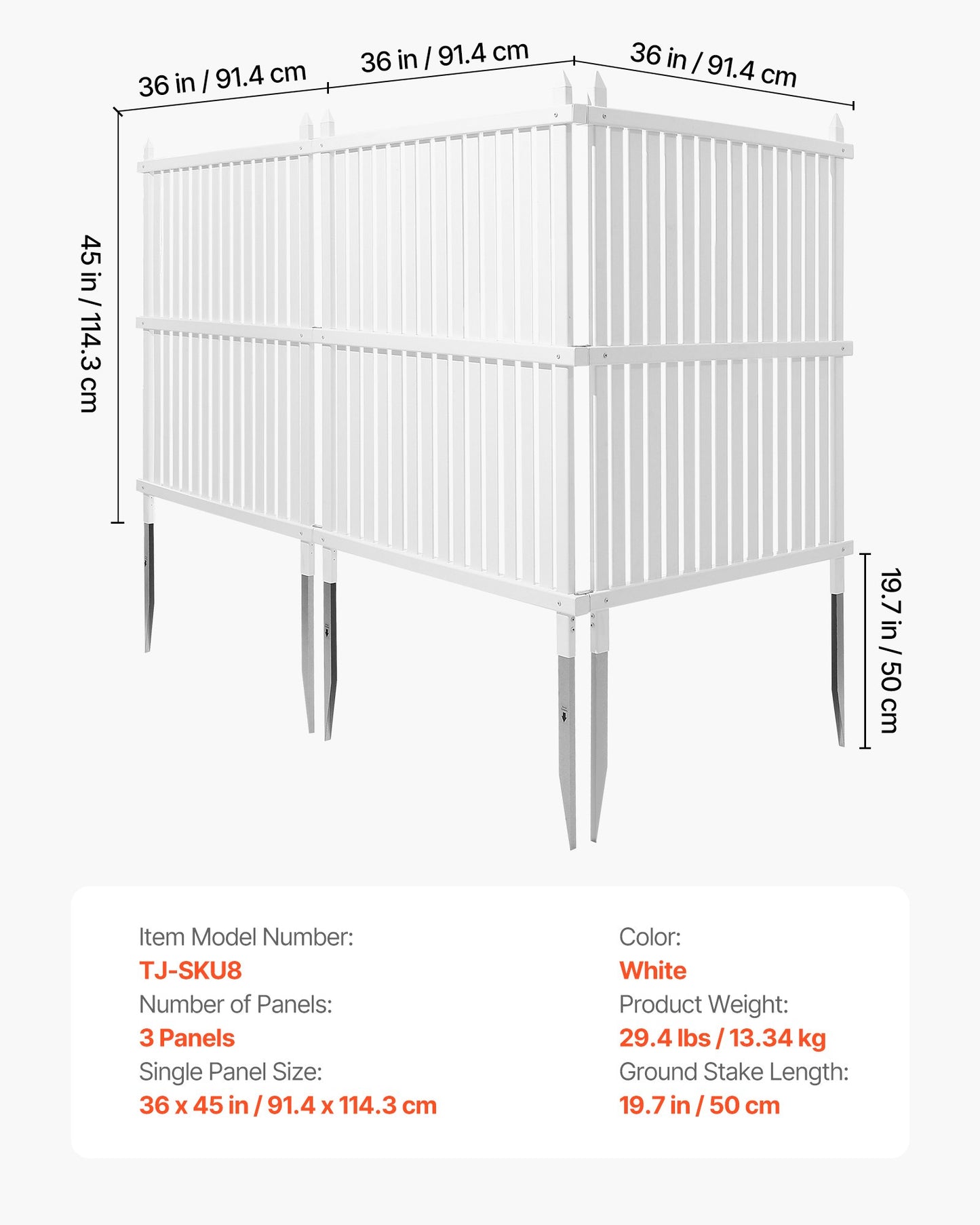 3 Panels Outdoor Privacy Screen, 36 X 45 In Air Conditioner Fence With 19.7 In Ground Stakes, Pool Equipment Enclosure, Strip Vinyl Privacy Fence, Ideal For Trash Can And A/C Units, White