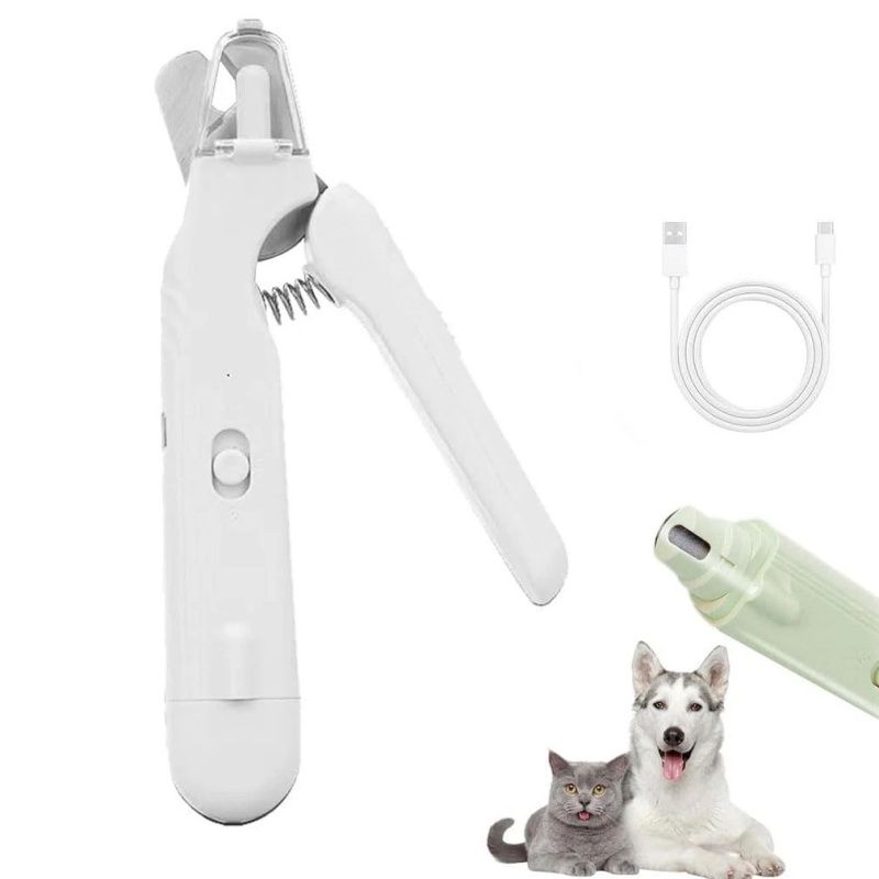 White Pet Nail Trimmer Dog Nail Clippers With Light 2 In 1 Nail Clipper And Grinder