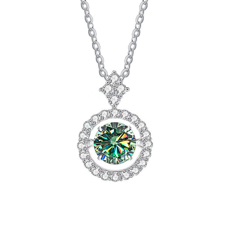 Live Hot S925 Sterling Silver Pulsatile Heart Moissanite Pendant Female Light-chasing Smart Clavicle Chain Moissanite Necklace