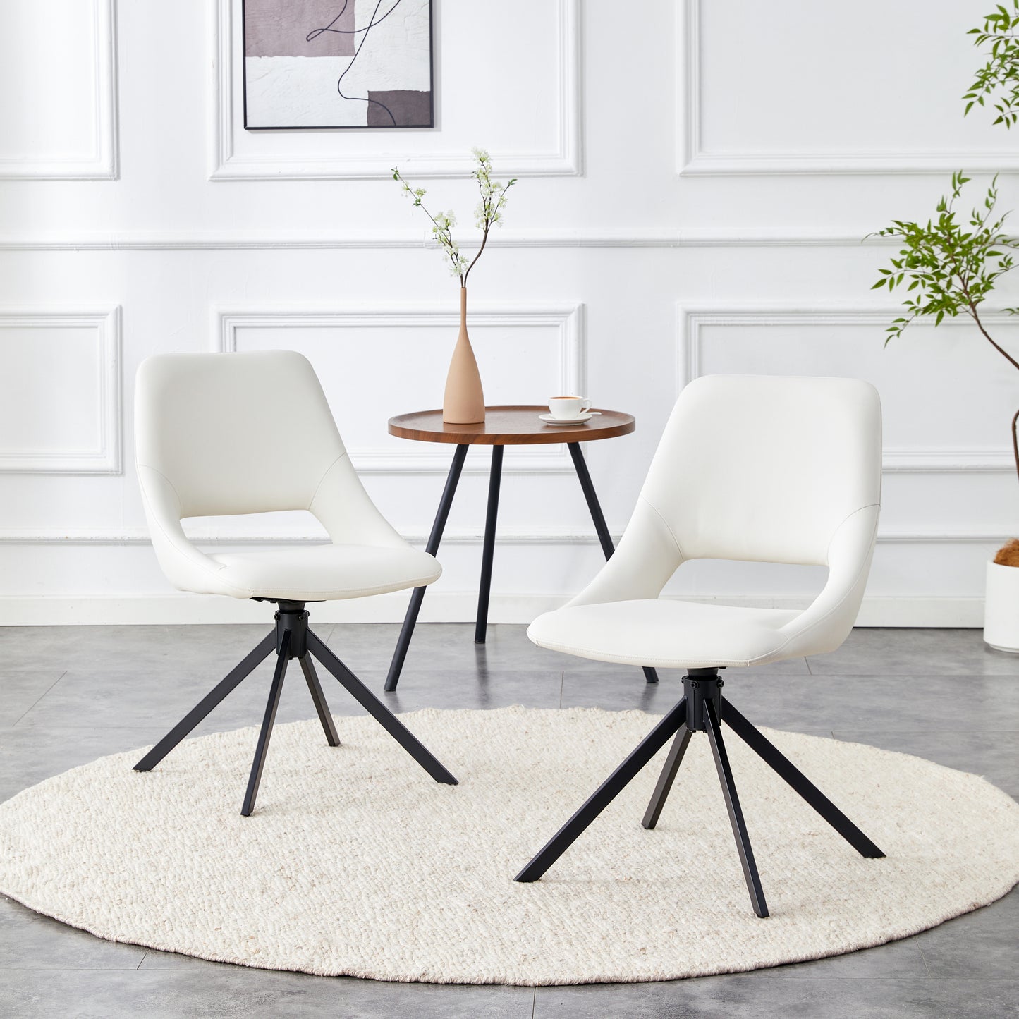 Dining Chairs Set Of 2, Comfortable Swivel Dining Room Chair, Metal Kitchen Chairs With GoldMesh Scratch-Resistant Leather And High Back  White, Set Of 2