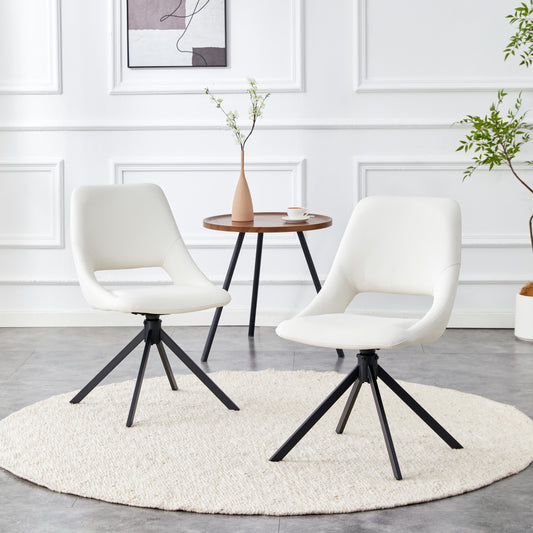 Dining Chairs Set Of 2, Comfortable Swivel Dining Room Chair, Metal Kitchen Chairs With GoldMesh Scratch-Resistant Leather And High Back  White, Set Of 2