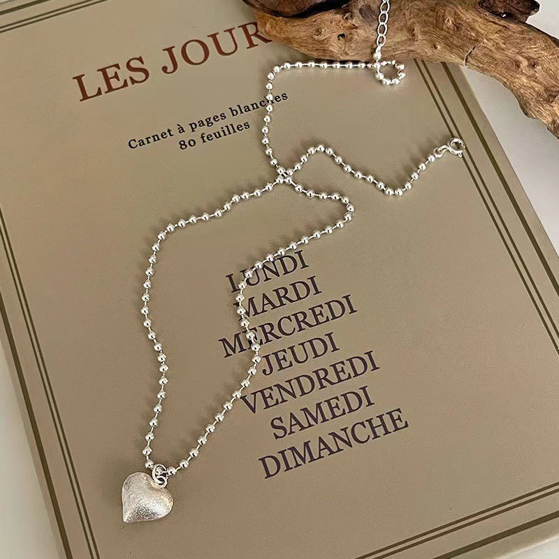 1pc 999 Sterling Silver Matte Heart Pendant Ball Chain Necklace, Minimalist Sweet Style, Perfect For Daily Wear & Valentine's Gifts