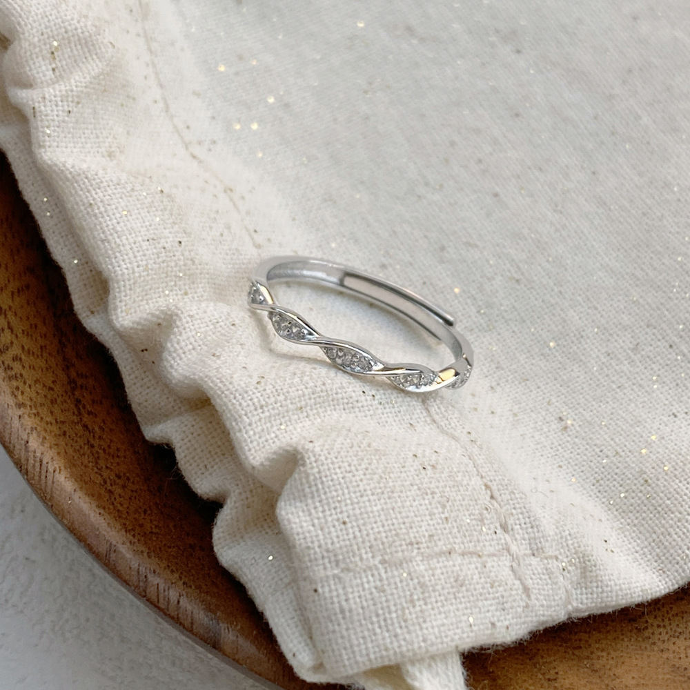 S999 Fine Silver Twisted Zircon Rings Set Of 2, Minimalist Korean Style Delicate Niche Tail Rings