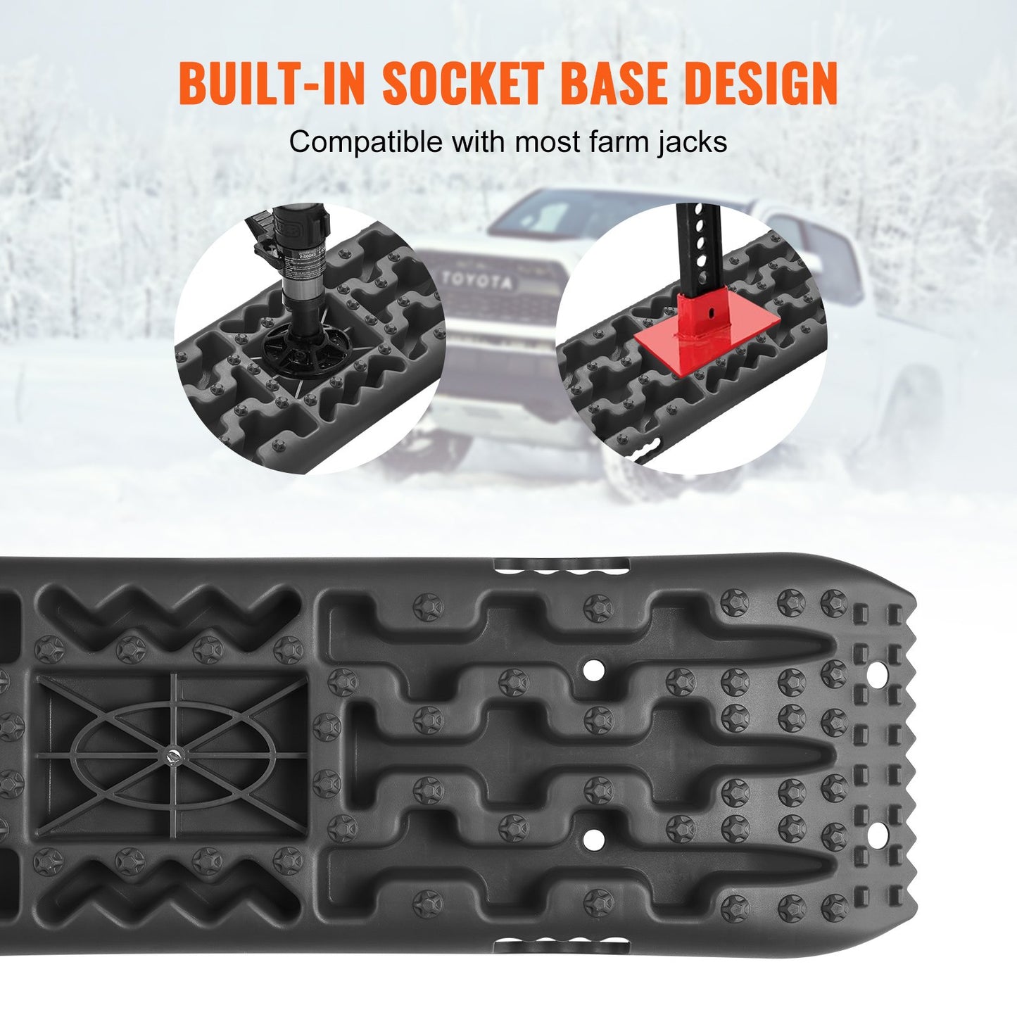 10 TON Traction Boards With PP Material, Recovery Boards For Off-road Vehicles/Cars/Pickups/SUVs/RVs, Pair Tire Traction Mats On Snow, Sand, Mud And Loose Terrain, Storage Bag, Long, Black