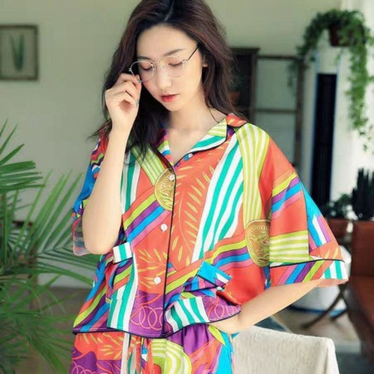 Womens Summer Pajamas Long-sleeve Spring Autumn Thin Silk Korean Style