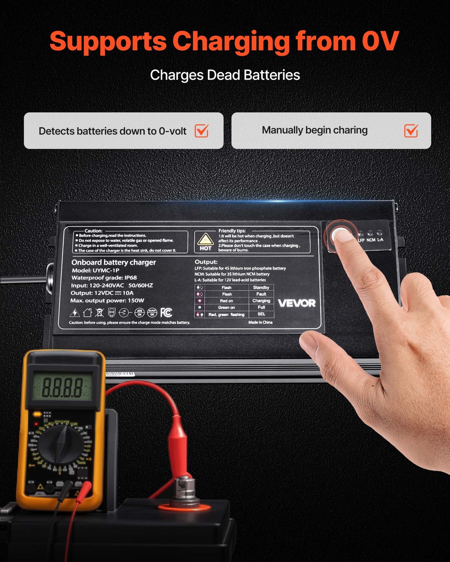 1-Bank 10A 12V Smart Marine Battery Charger Onboard IP68 Waterproof Boat RV