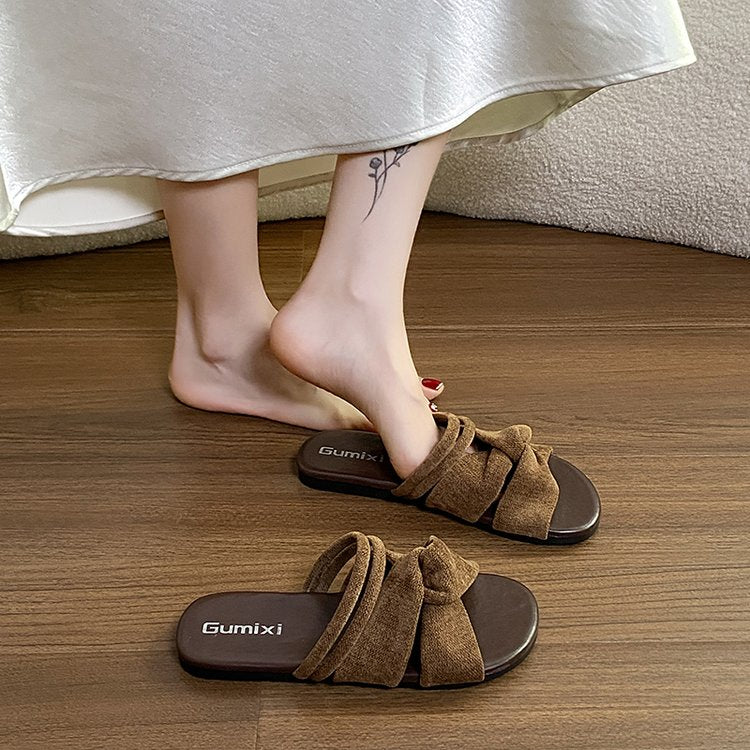 Korean Style Design Retro Hong Kong Style Cool Slippers For Women's Summer Outerwear With Flat Bottom And Soft Sole