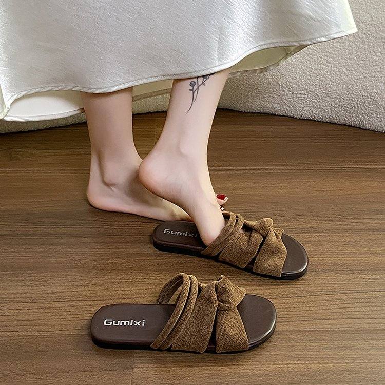 Korean Style Design Retro Hong Kong Style Cool Slippers For Women's Summer Outerwear With Flat Bottom And Soft Sole