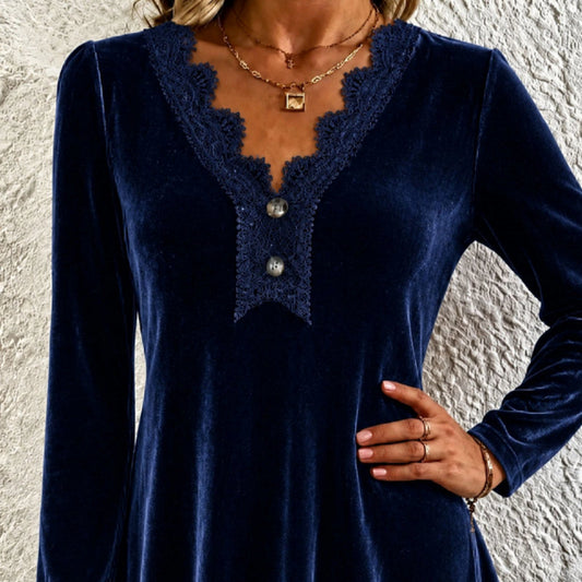 V-neck Stylish Casual Office Button-down Long-sleeve Shirt