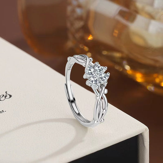 S999 Sterling Silver Ring Korean Style Luxury Inlaid Finger Jewelry