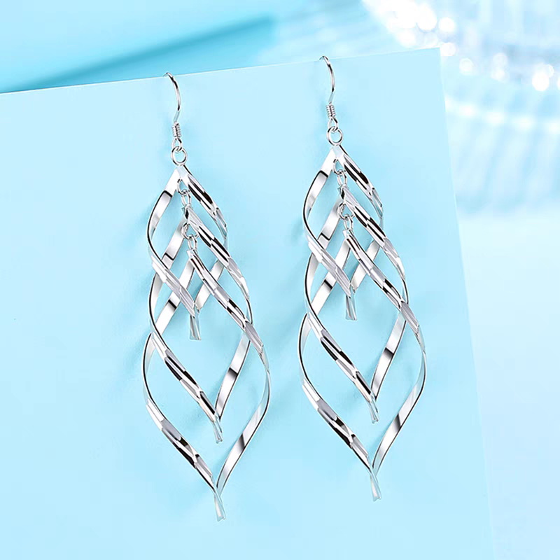 1 Pair 999 Sterling Silver Long Spiral Twisted Drop Earrings, Minimalist & Elegant, Perfect For Daily, Party & Dating, Ideal Valentine's Gift