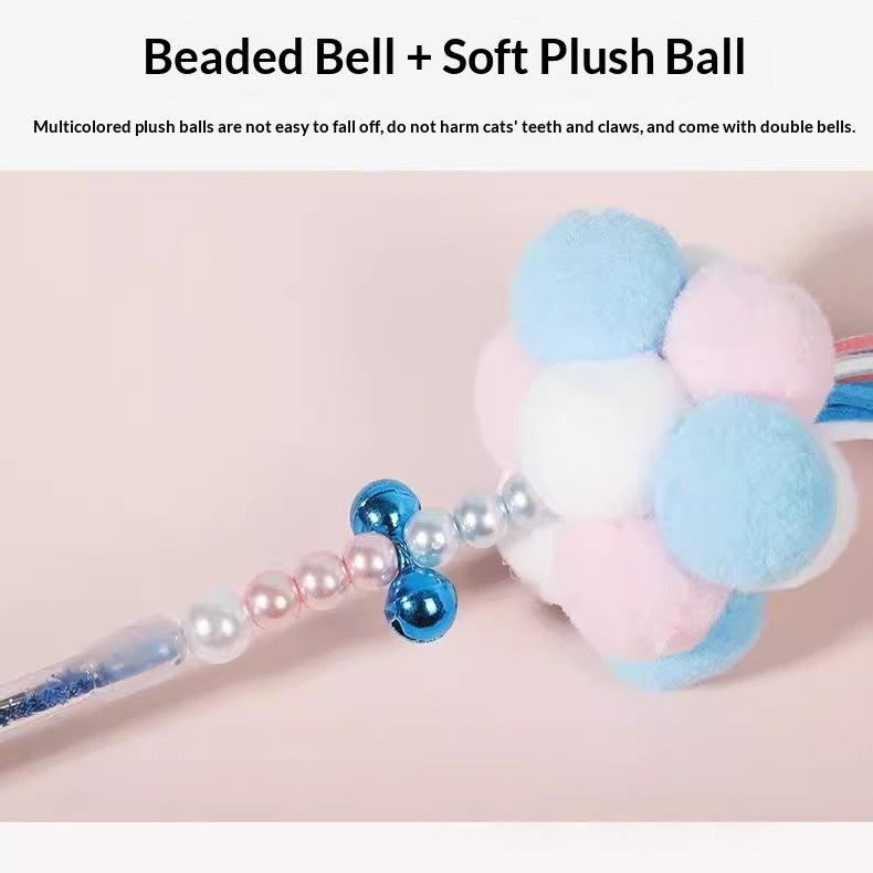 Cat Teaser Wand Toy - Colorful Ribbon Tassel with Jingle Bell Fairy Style Durable Chew Resistant Pet Play Stick