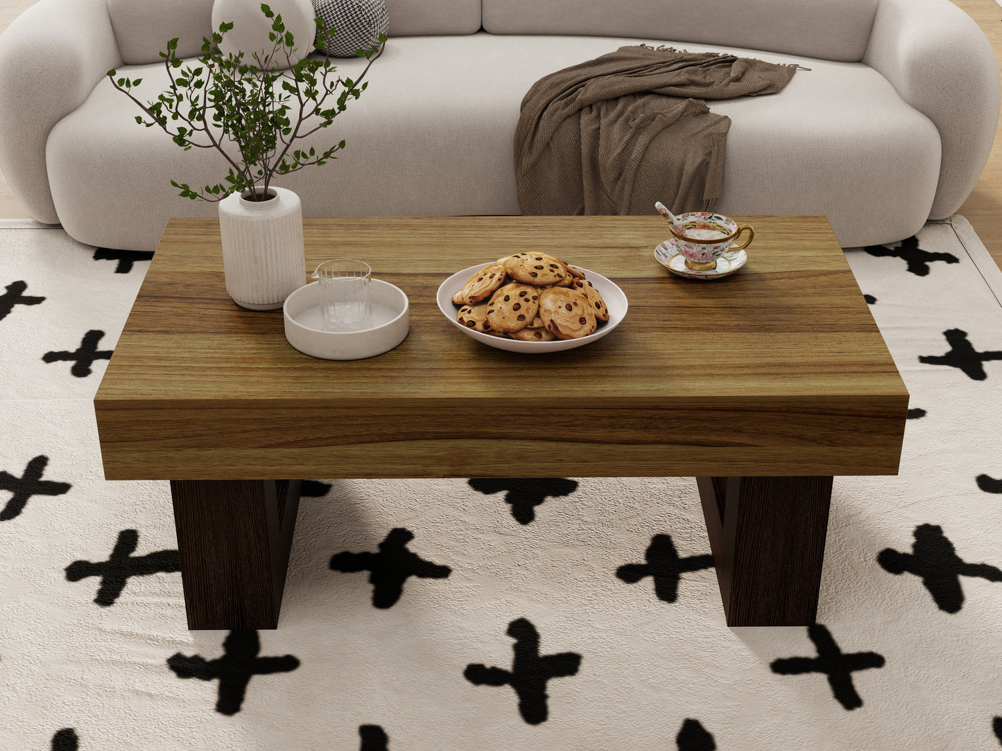 42 Inch Wood Rectangular Coffee Table, All MDF Farmhouse Accent Center Low Cocktail Tea Table With Sturdy Base For Living Room-Rustic Brown
