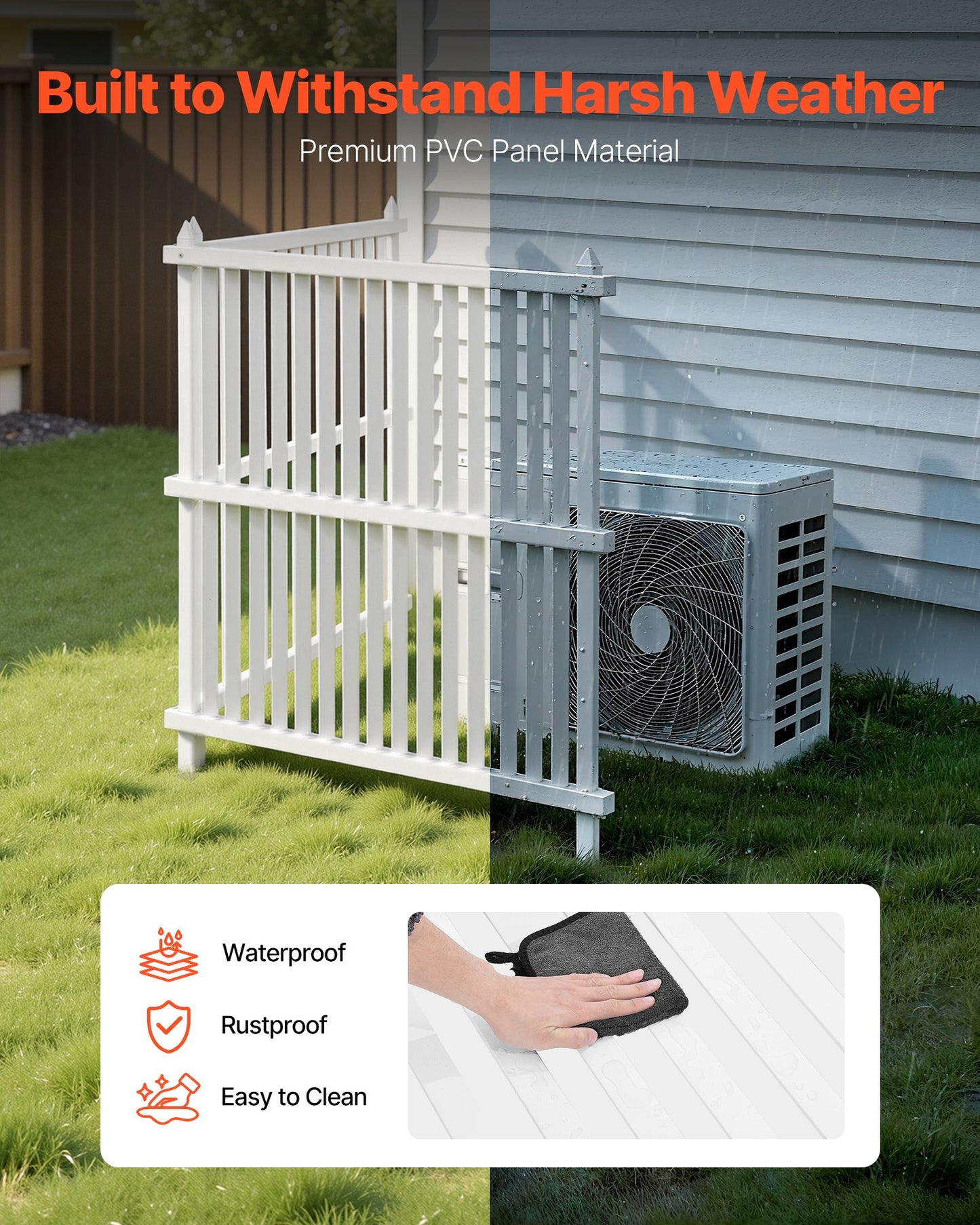 2 Panels Outdoor Privacy Screen, 36 X 45 In Air Conditioner Fence With 19.7 In Ground Stakes, Pool Equipment Enclosure, Strip Vinyl Privacy Fence, Ideal For Trash Can And A/C Units, White